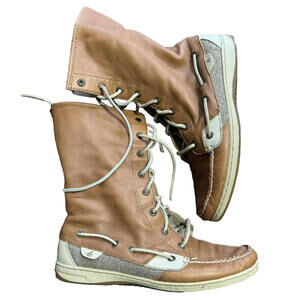 Sperry Top Sider Boots Brown Leather Lace Up Hikerfish Ankle Hiking Logo Sz 10M